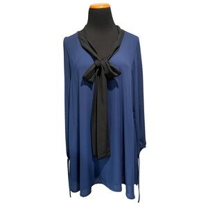 Charles Henry Mini Dress with Tie Neck